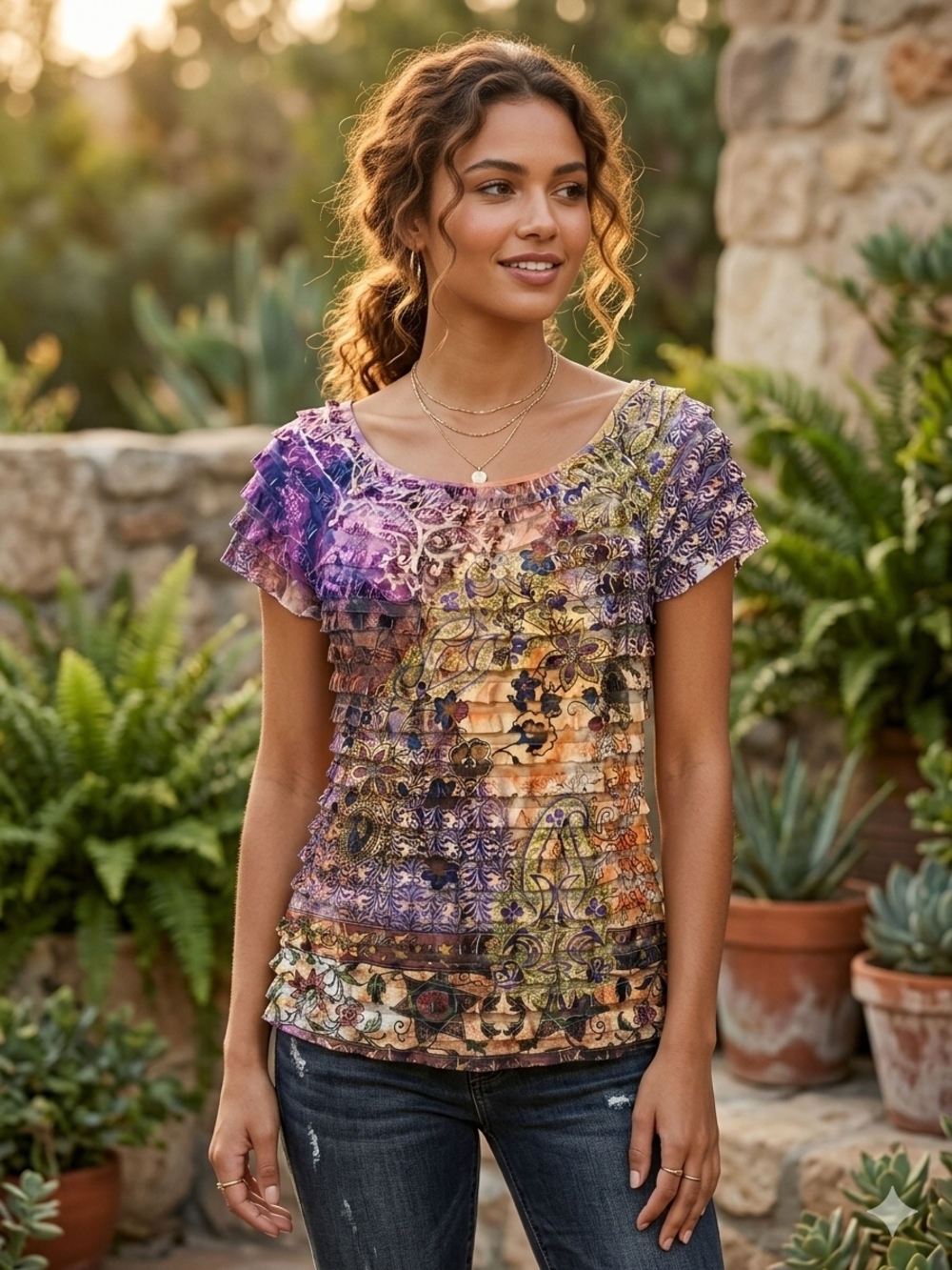 John Paul Richard Boho Tiered Ruffle Top - Floral Paisley S Bundle 3 For $30